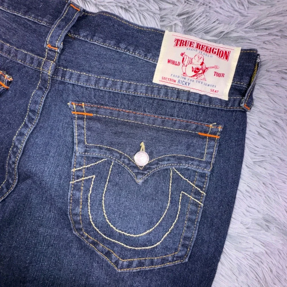 True Religion Jeans Mens 38‎ Ricky Straight Relaxed Loose Baggy Dark Horseshoe